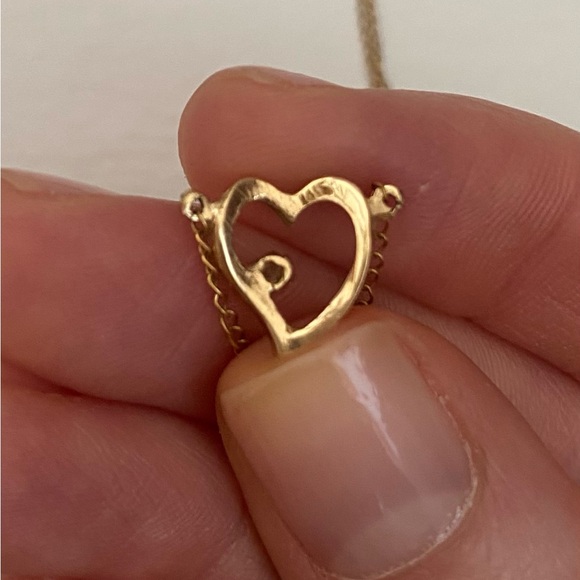 Vintage 14K & Diamond Open Heart Necklace - Picture 4 of 10